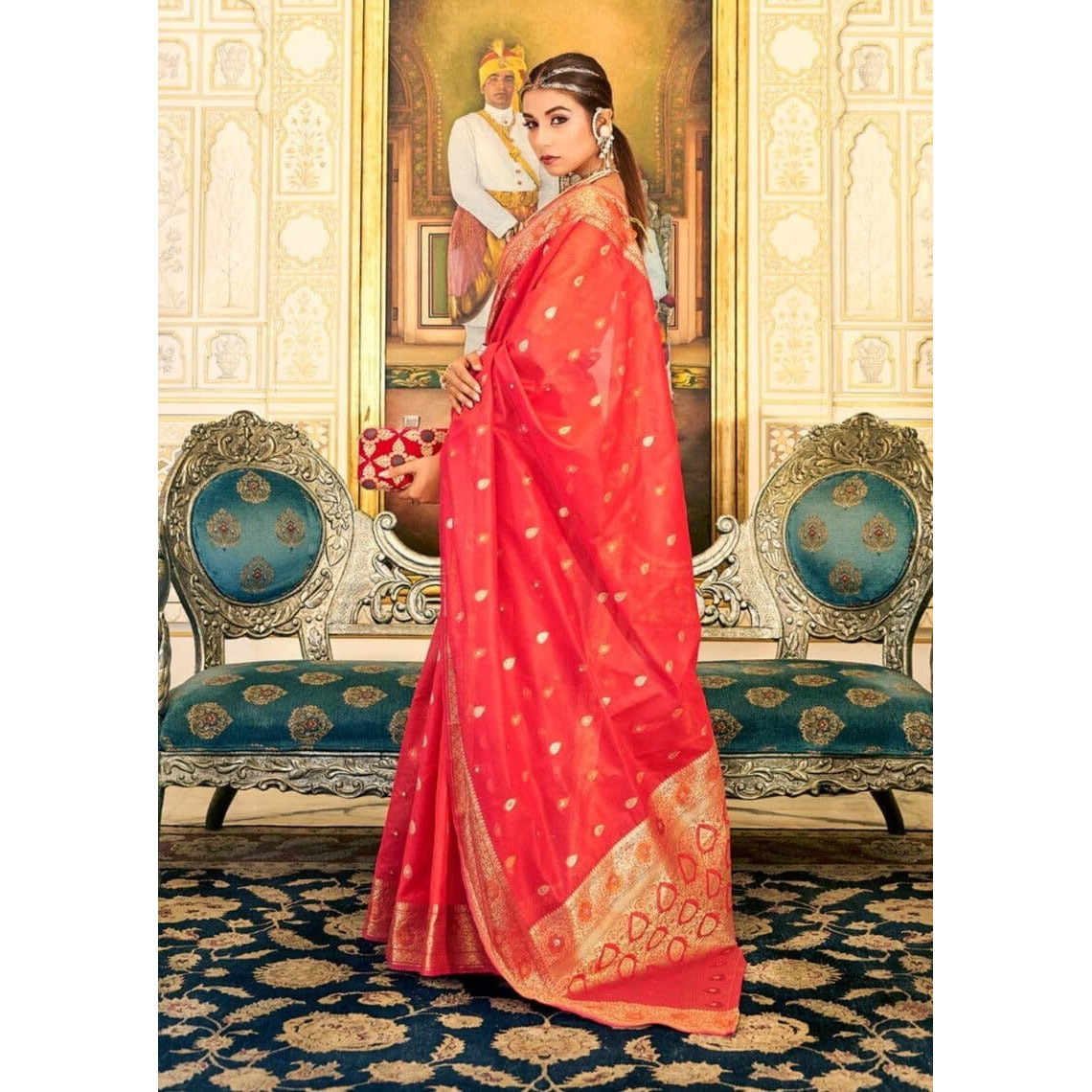 Dhruvi Trendz Womens Jacquard Cotton Silk Saree (Dt-S2331_Orange)