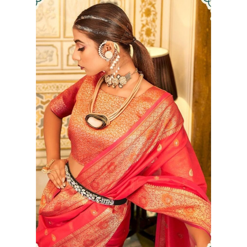 Dhruvi Trendz Womens Jacquard Cotton Silk Saree (Dt-S2331_Orange)