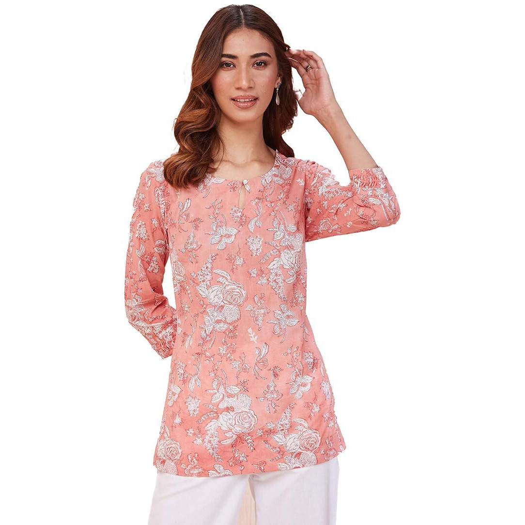 Fabindia Womens Cotton Printed Slim Kurta (1037318Pink_Pink