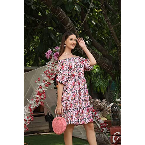 Greciilooks Women's Off Shoulder Dress For Women Tops (Small, Pink)