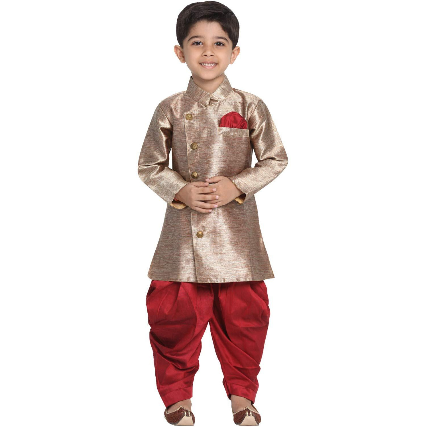 Jbn Creation Boys' Bronze Gold Cotton Blend Sherwani And Dhoti Pant Set_Vasbsw121Ma_26
