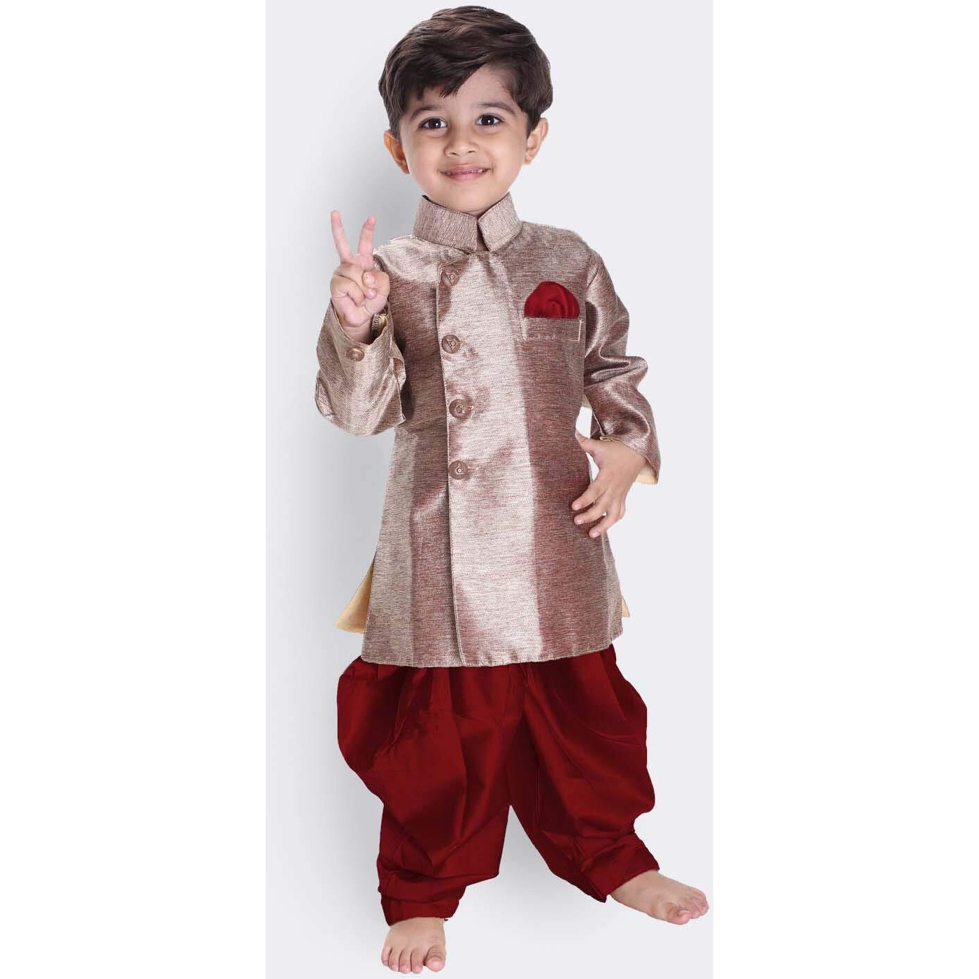 Jbn Creation Boys' Bronze Gold Cotton Blend Sherwani And Dhoti Pant Set_Vasbsw121Ma_26
