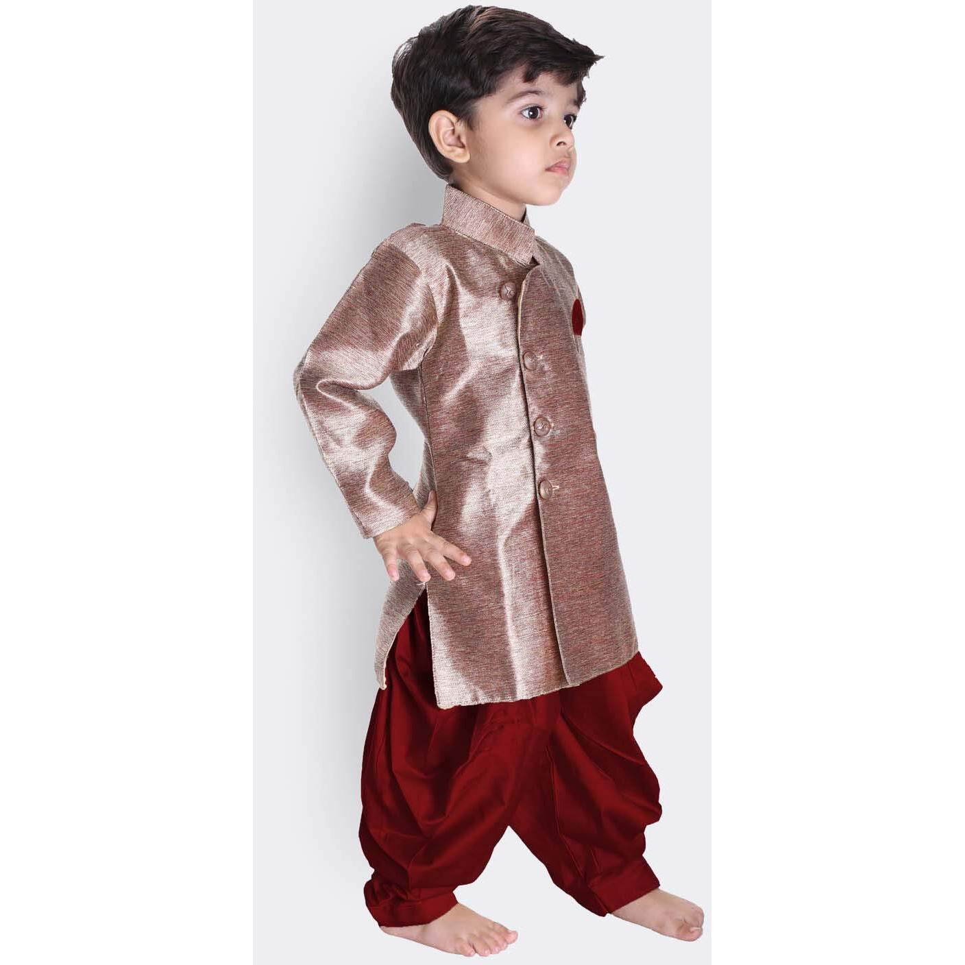 Jbn Creation Boys' Bronze Gold Cotton Blend Sherwani And Dhoti Pant Set_Vasbsw121Ma_26