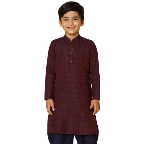 Kisah Kid's Jacquard Full Sleeves Regular Fit Knee Length Woven Purple Kurta|3-4 Years