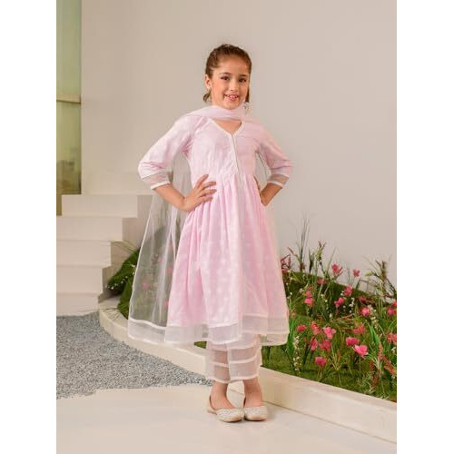 Pspeaches Girls Cotton Kurta & Palazzo (Ks-Pinkoffwhite-6-7Y_Pink
