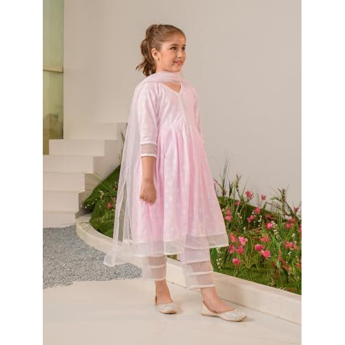 Pspeaches Girls Cotton Kurta & Palazzo (Ks-Pinkoffwhite-6-7Y_Pink