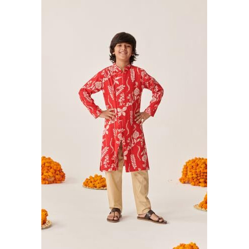 Pspeaches Boys Floral Printed Regular Kurta With Pyjamas (13-14Years)