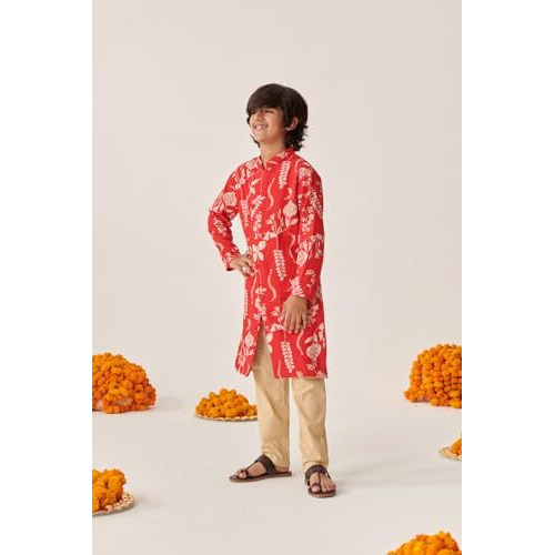 Pspeaches Boys Floral Printed Regular Kurta With Pyjamas (13-14Years)