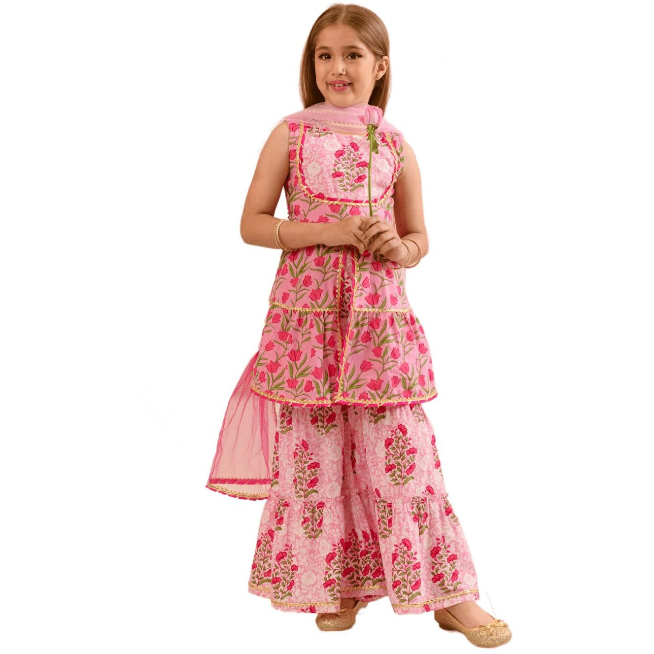 Pspeaches Girls Cotton Kurta & Sharara (Sha-Pinklotus-3-4Y_Pink