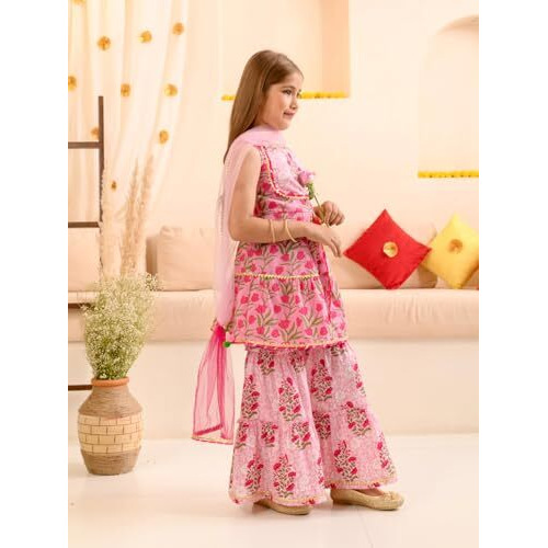 Pspeaches Girls Cotton Kurta & Sharara (Sha-Pinklotus-3-4Y_Pink