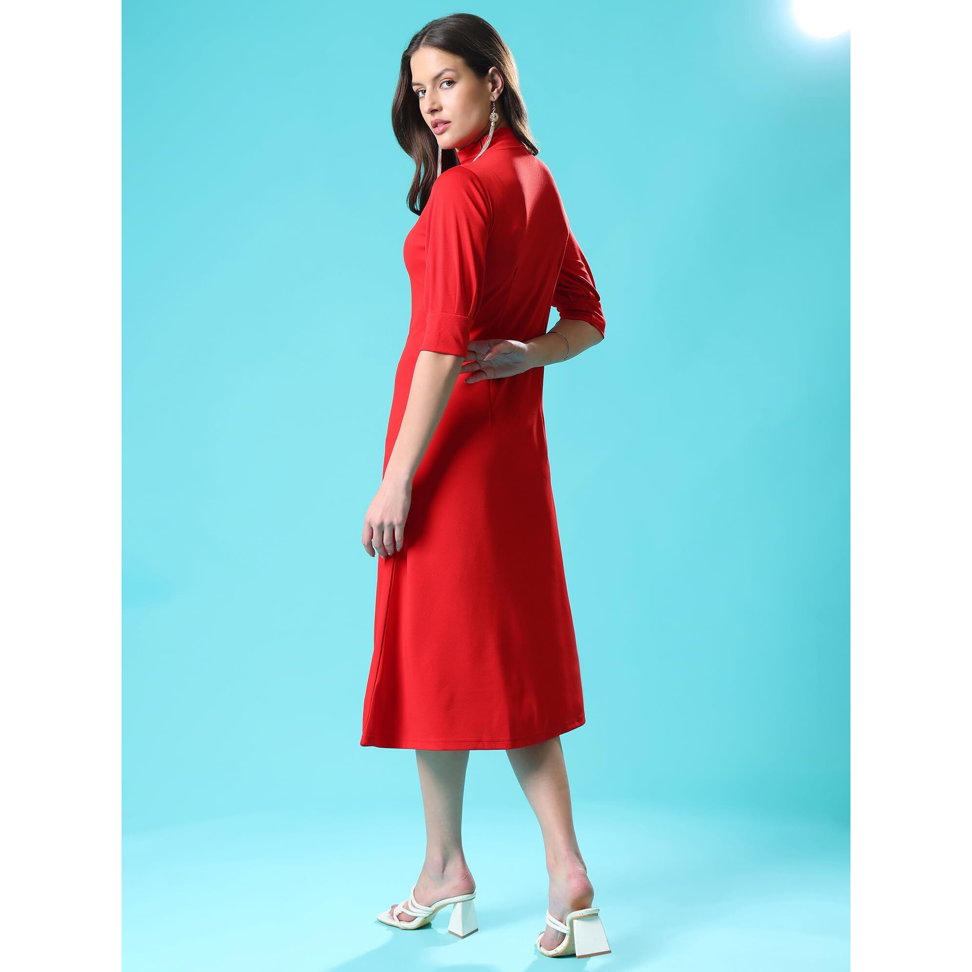 Purvaja Womens A-Line Knee Length Dress (Bely-127_Red_X-Large)