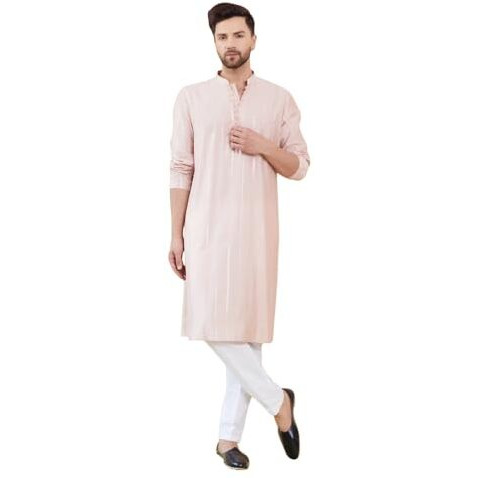 See Designs Full Sleeve Side Slit Pink And Gold Chanderi Silk Sequins Mandarin Collar Kurta With Pyjama - Sdkt243201Xs