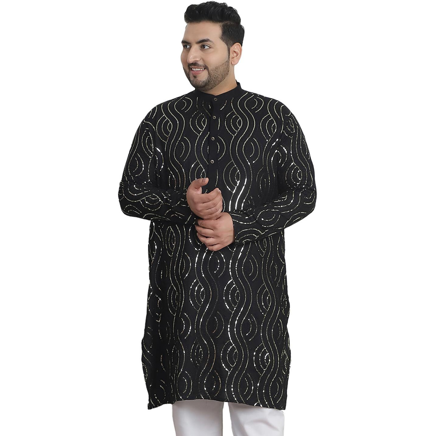 Sojanya Plus (Since 1958) Mens Cotton Designer Black Long Kurta