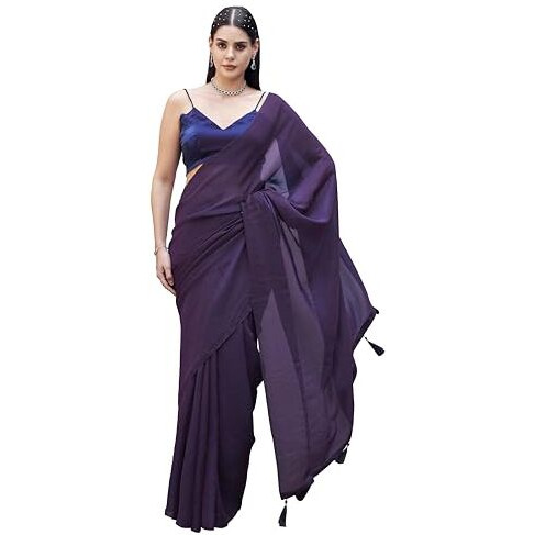 Womanista Womens Two-Way Two-Tone Purple And Blue Colored Jimmychoo Saree With Tassels On Pallu(Ti6984_Purple_Onesize)
