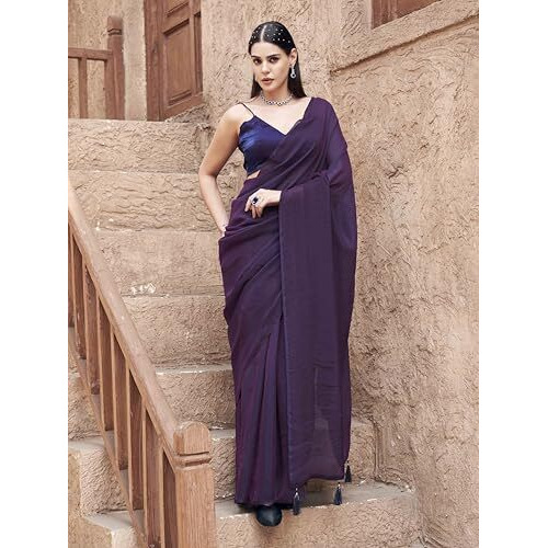 Womanista Womens Two-Way Two-Tone Purple And Blue Colored Jimmychoo Saree With Tassels On Pallu(Ti6984_Purple_Onesize)