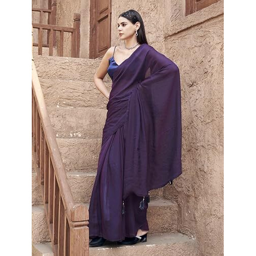Womanista Womens Two-Way Two-Tone Purple And Blue Colored Jimmychoo Saree With Tassels On Pallu(Ti6984_Purple_Onesize)