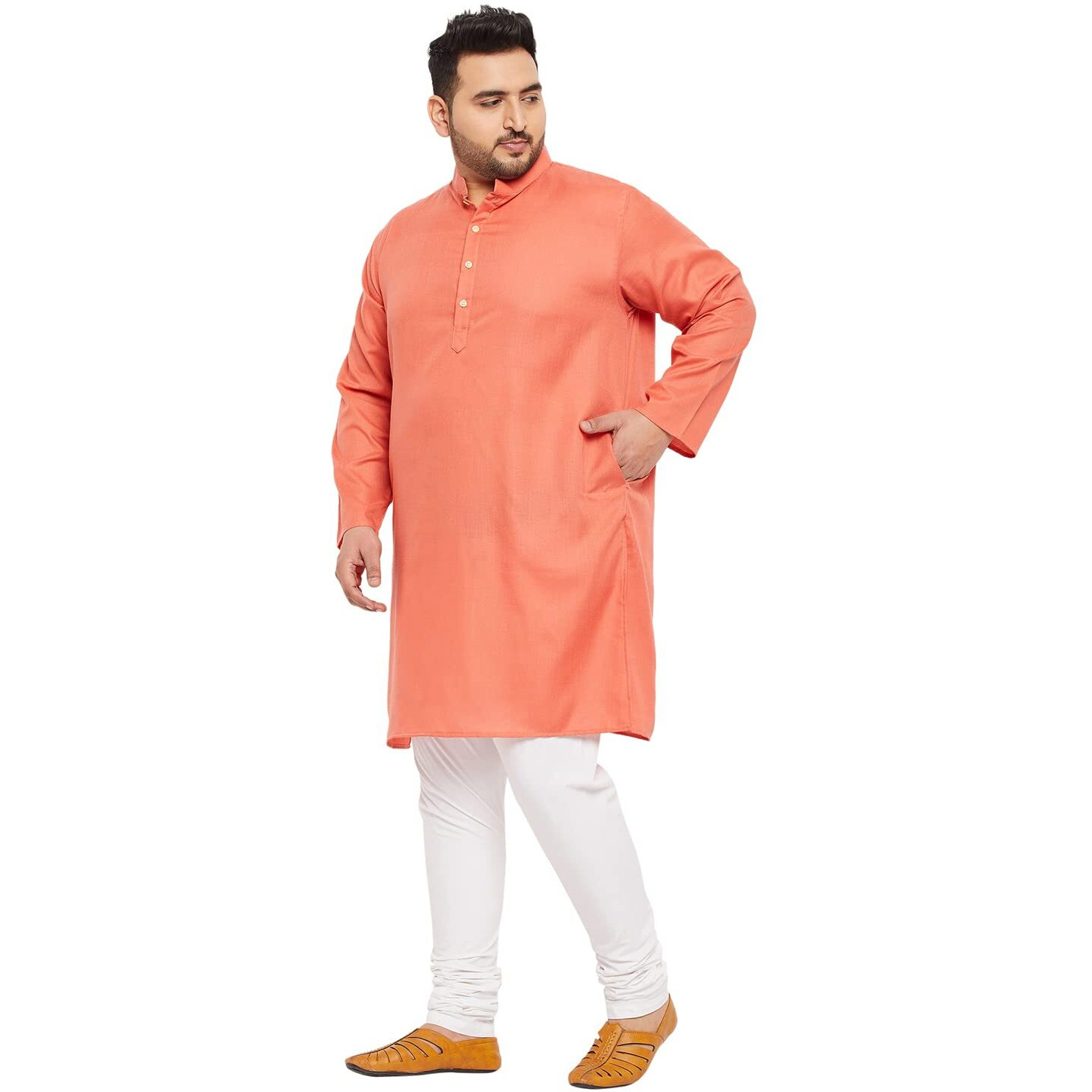 Bigbanana Plus Size Mens Regular Fit Kurta (Ullas-Peach,Peach,6Xl)