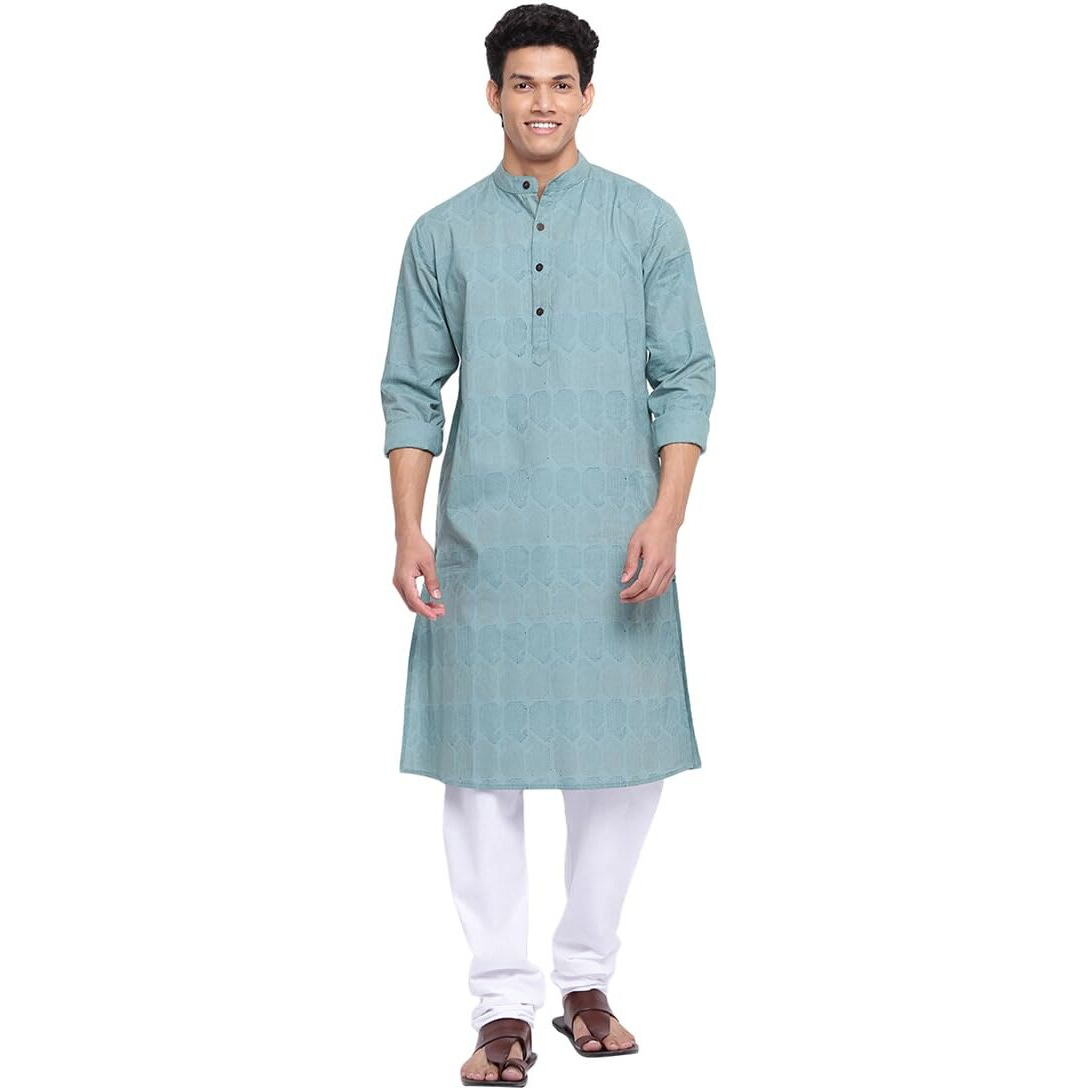 Fabindia Men's Cotton Slim Kurta (102409601_Green