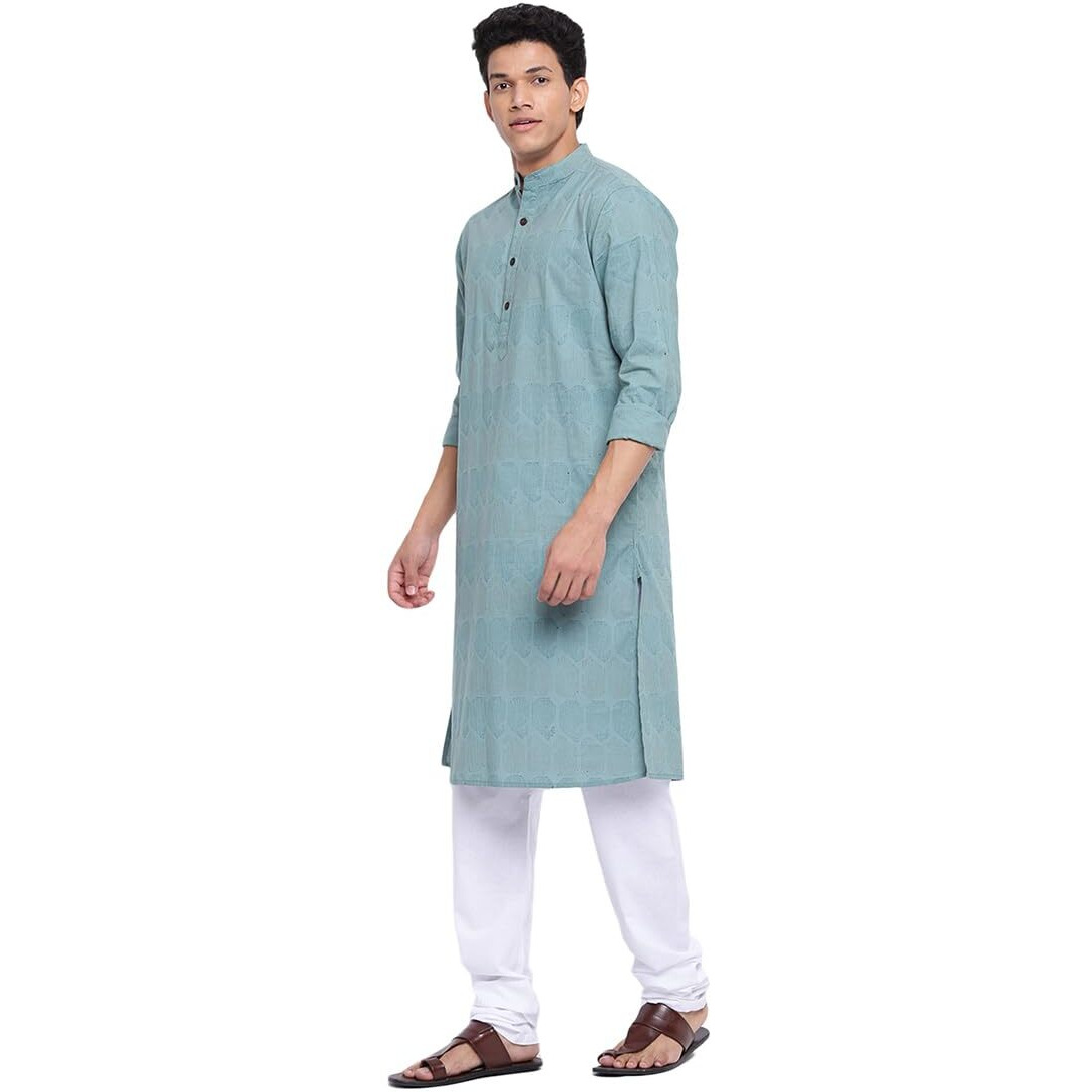 Fabindia Men's Cotton Slim Kurta (102409601_Green