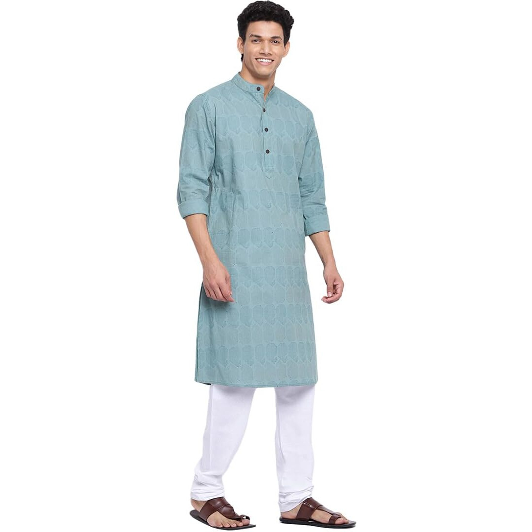 Fabindia Men's Cotton Slim Kurta (102409601_Green