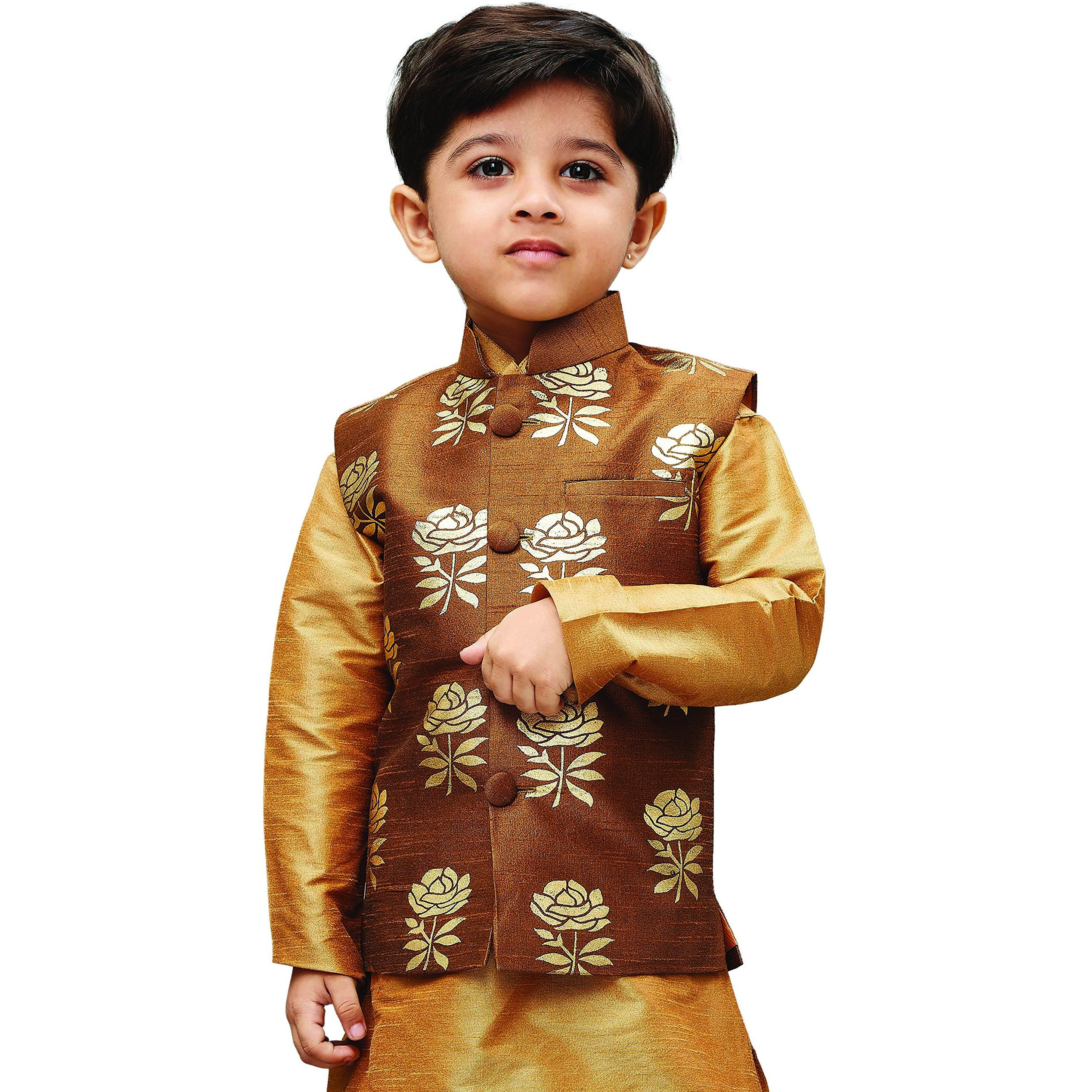 Jbn Creation Boy's Silk Blend Nehru Jacket (Vasbjco006_24_Coffee