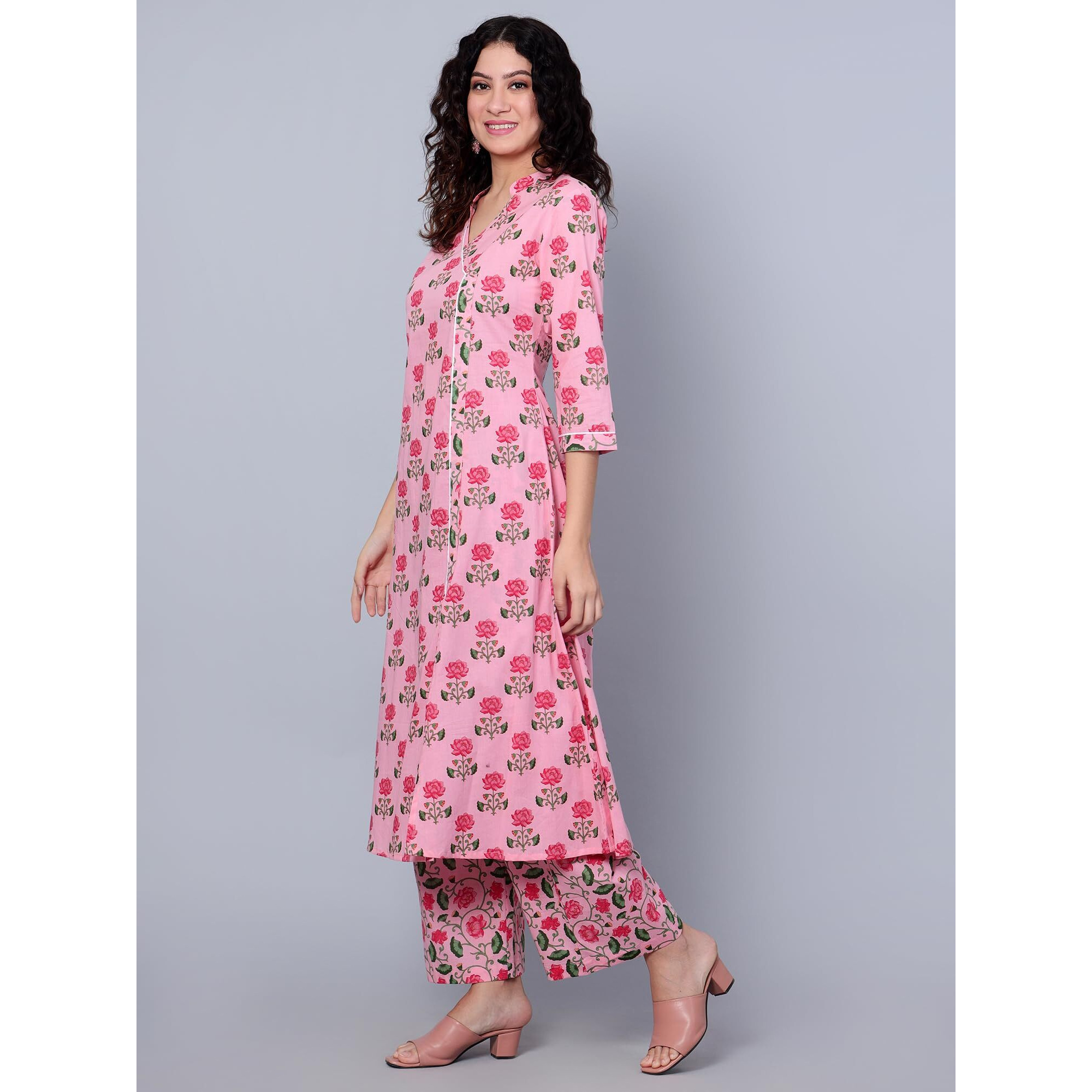 Idalia Baby Pink Printed Kurta Set