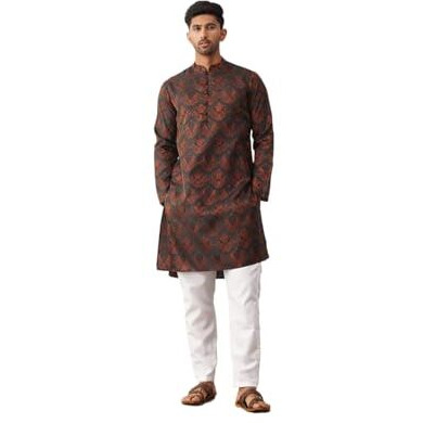 Jompers Mens Bronze Silk Blend Straight Kurta Pyjama Set. (Bronze, S)