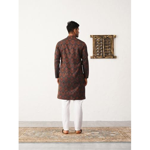 Jompers Mens Bronze Silk Blend Straight Kurta Pyjama Set. (Bronze, S)
