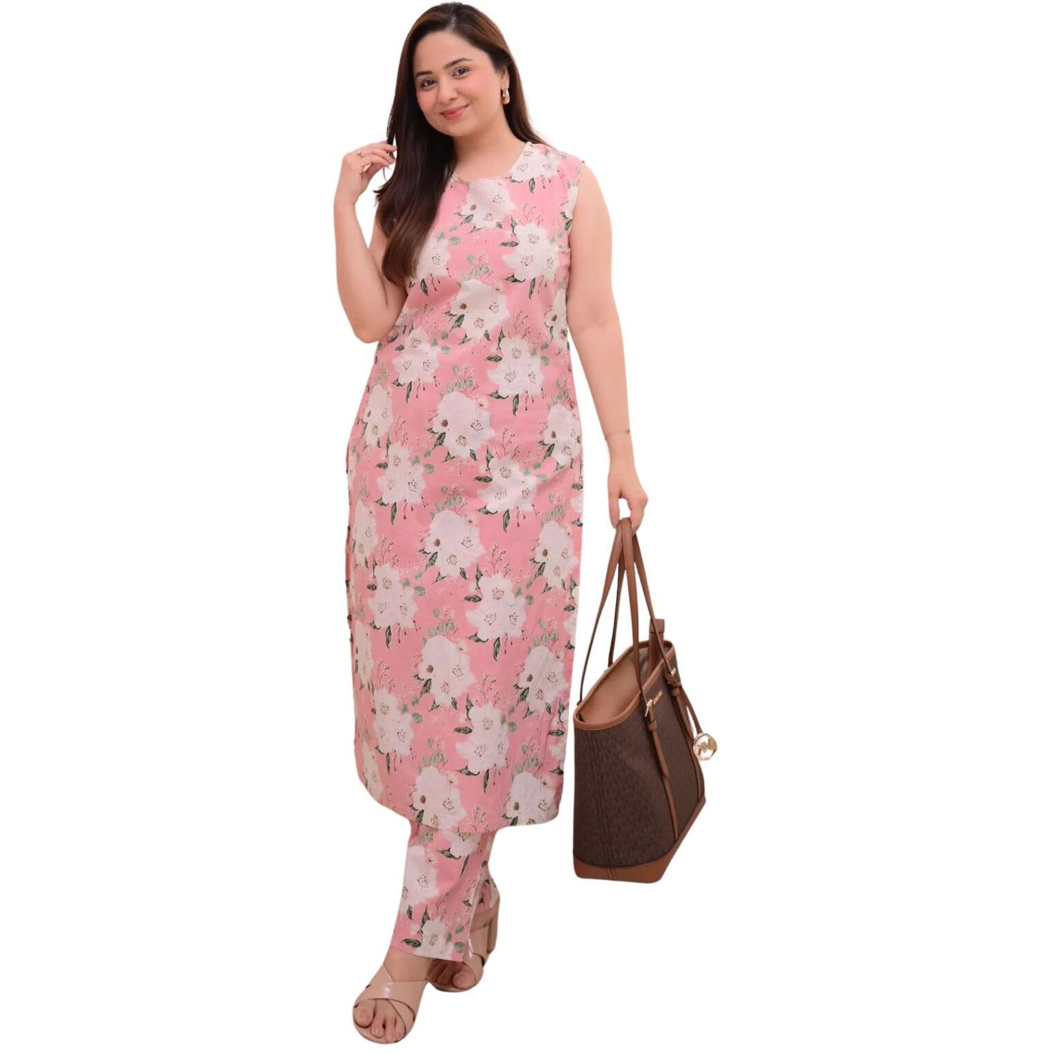 Leriya Fashion Women's Viscose Rayon Regular Floral (Lf-W.Kurta Set-K2768&P190_Pink