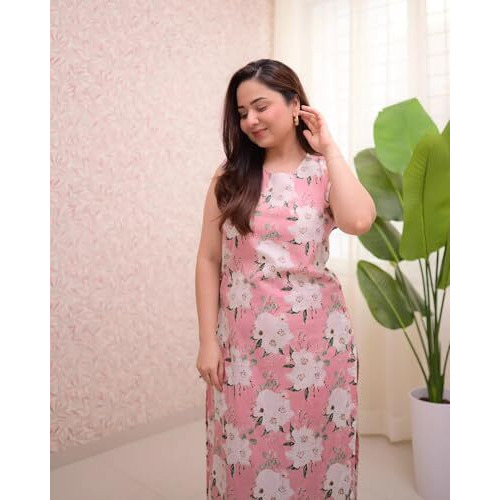 Leriya Fashion Women's Viscose Rayon Regular Floral (Lf-W.Kurta Set-K2768&P190_Pink