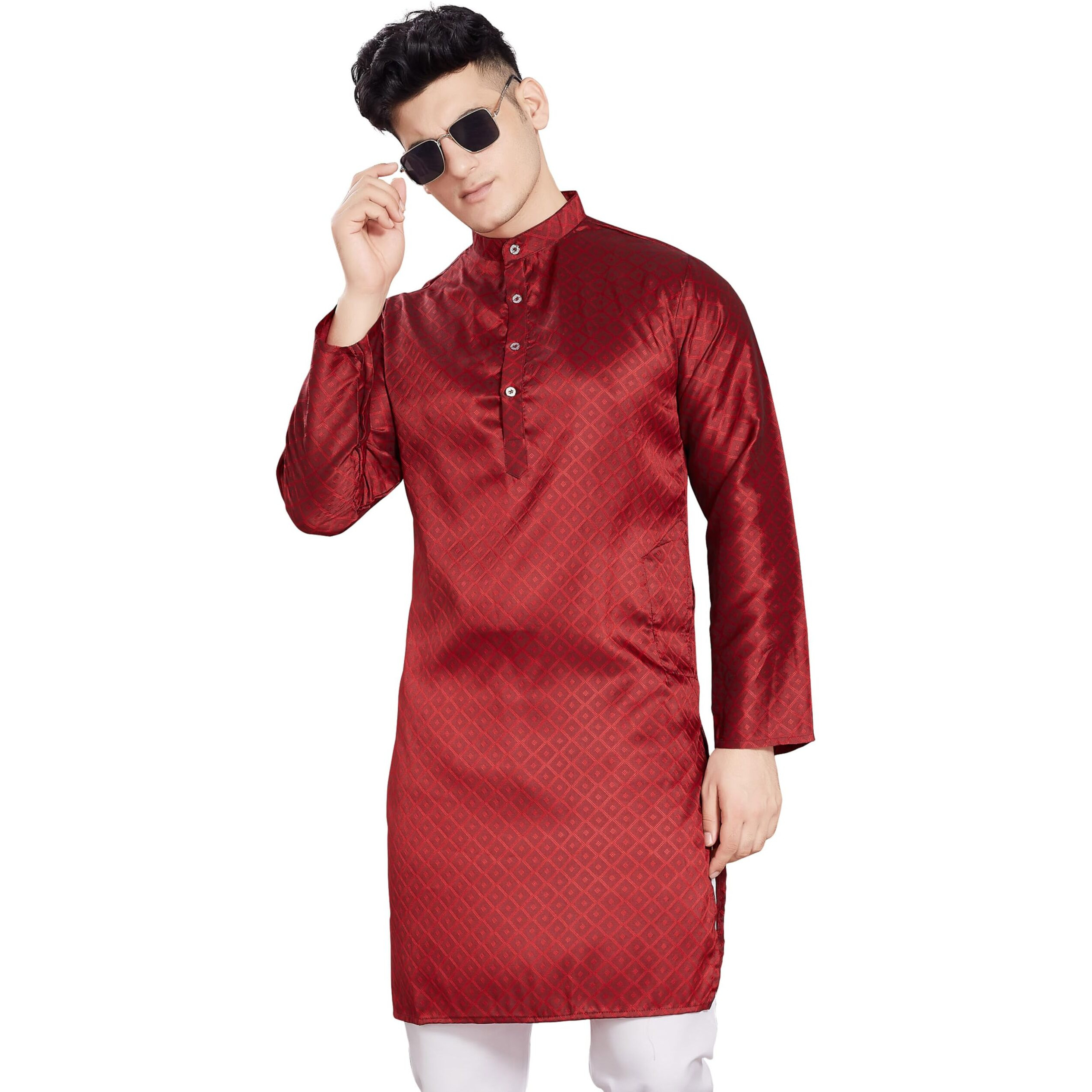 Divisive Men's Self Woven Jequard Art Silk Slim Fit Only Kurta (Dkrt408_Xl_Maroon)