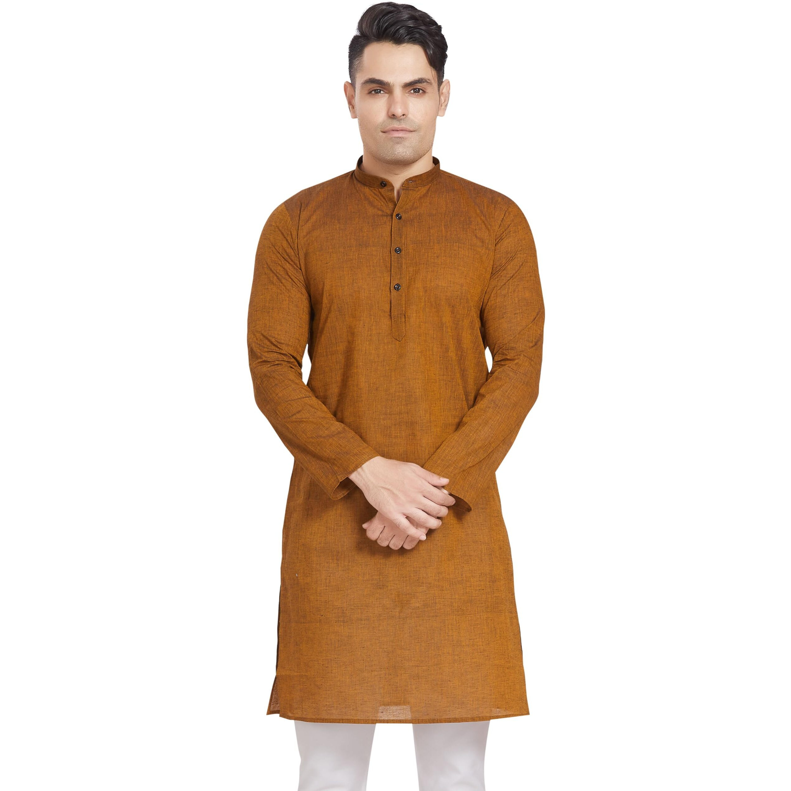 Divisive Men's Pure Cotton Only Regular Fit Long Kurta (Dkrt314_S_Clay)