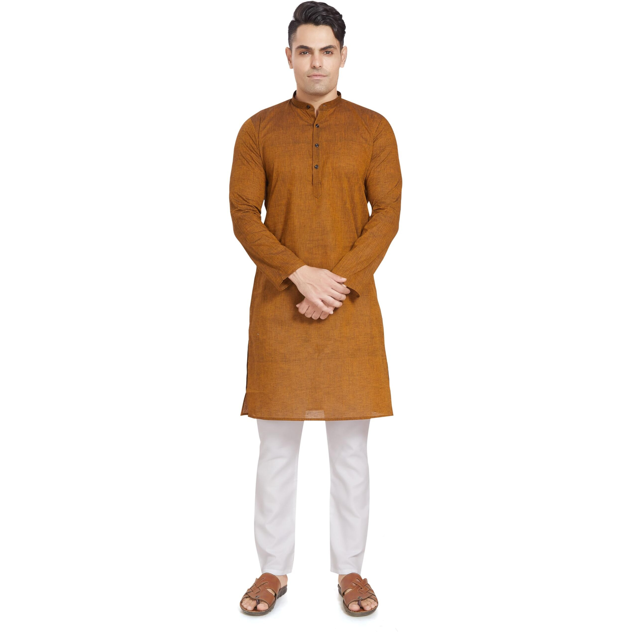 Divisive Men's Pure Cotton Only Regular Fit Long Kurta (Dkrt314_S_Clay)