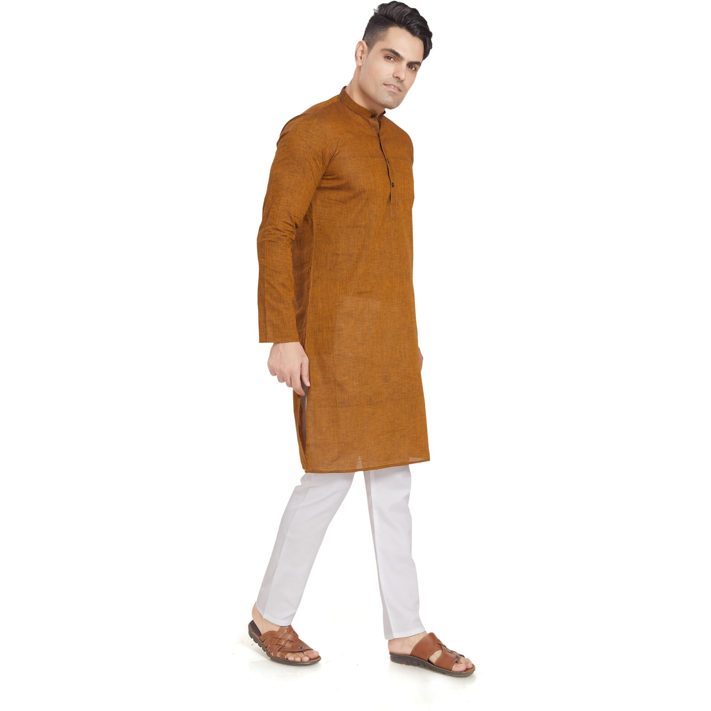 Divisive Men's Pure Cotton Only Regular Fit Long Kurta (Dkrt314_S_Clay)