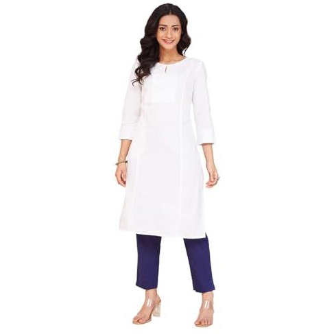 Fabindia Women's Cotton Solid Slim Kurta (1037262White_White