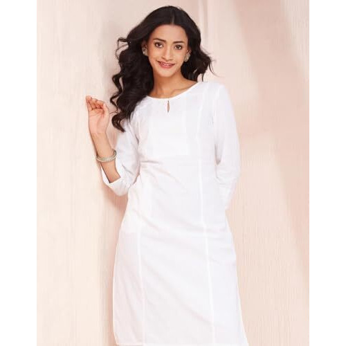Fabindia Women's Cotton Solid Slim Kurta (1037262White_White