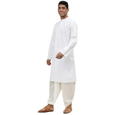 Fabindia Men's Cotton Printed Slim Kurta (1030818White_White
