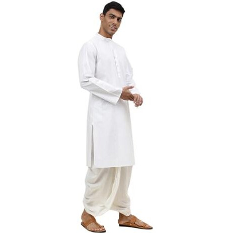 Fabindia Men's Cotton Printed Slim Kurta (1030818White_White
