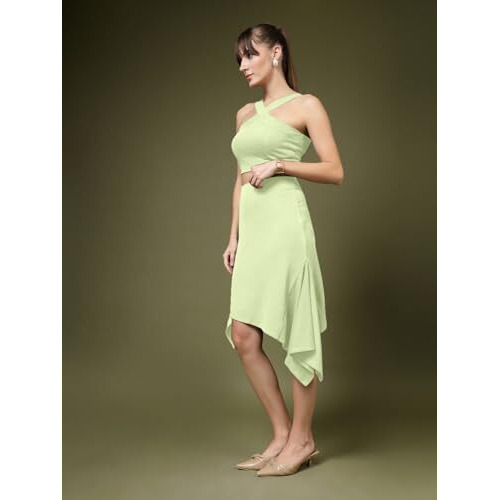 Oomph Stretchable Lycra Coord Tube Top And A-Line Skirt Set For Women, Green - Coord_Mt949Msk234