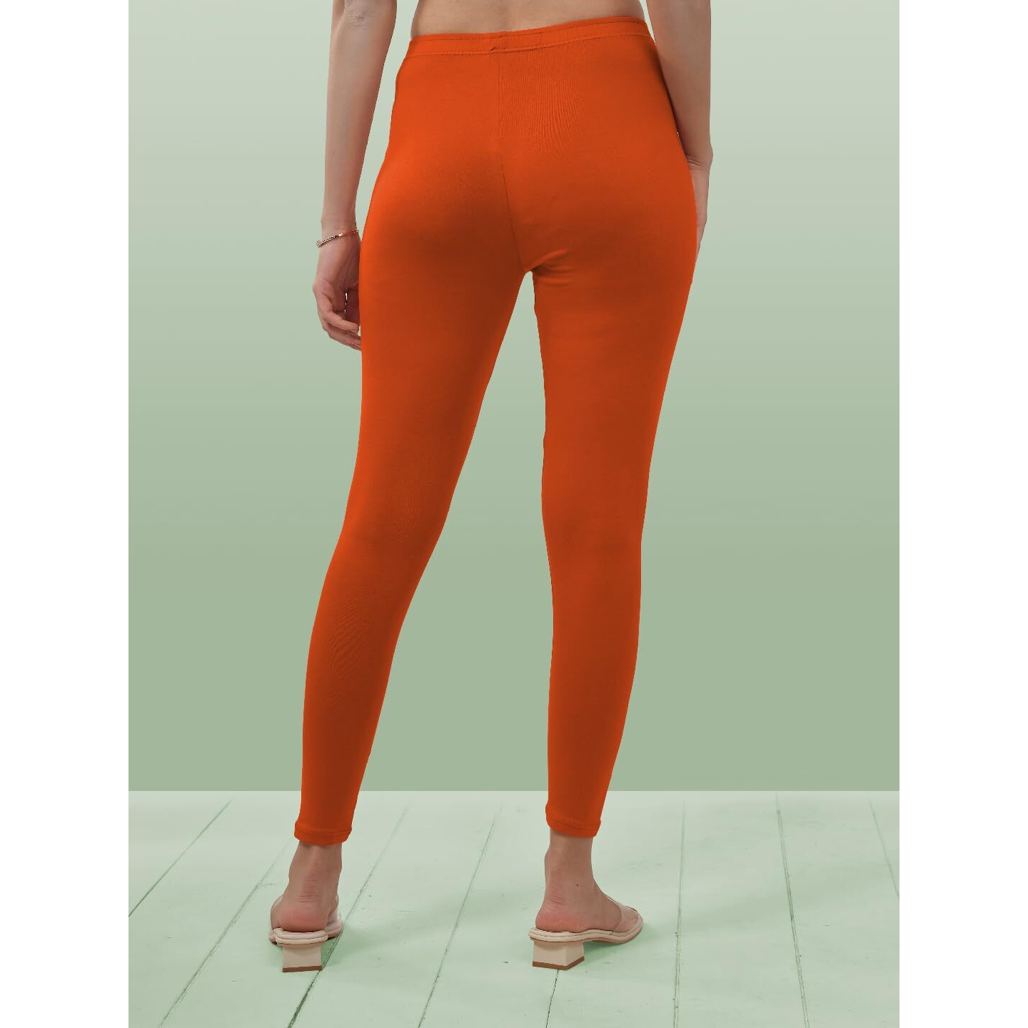 Lyra Women Solid Premium Cotton Orange Ankle Length Leggings | Mid-Waist | Fashionwear