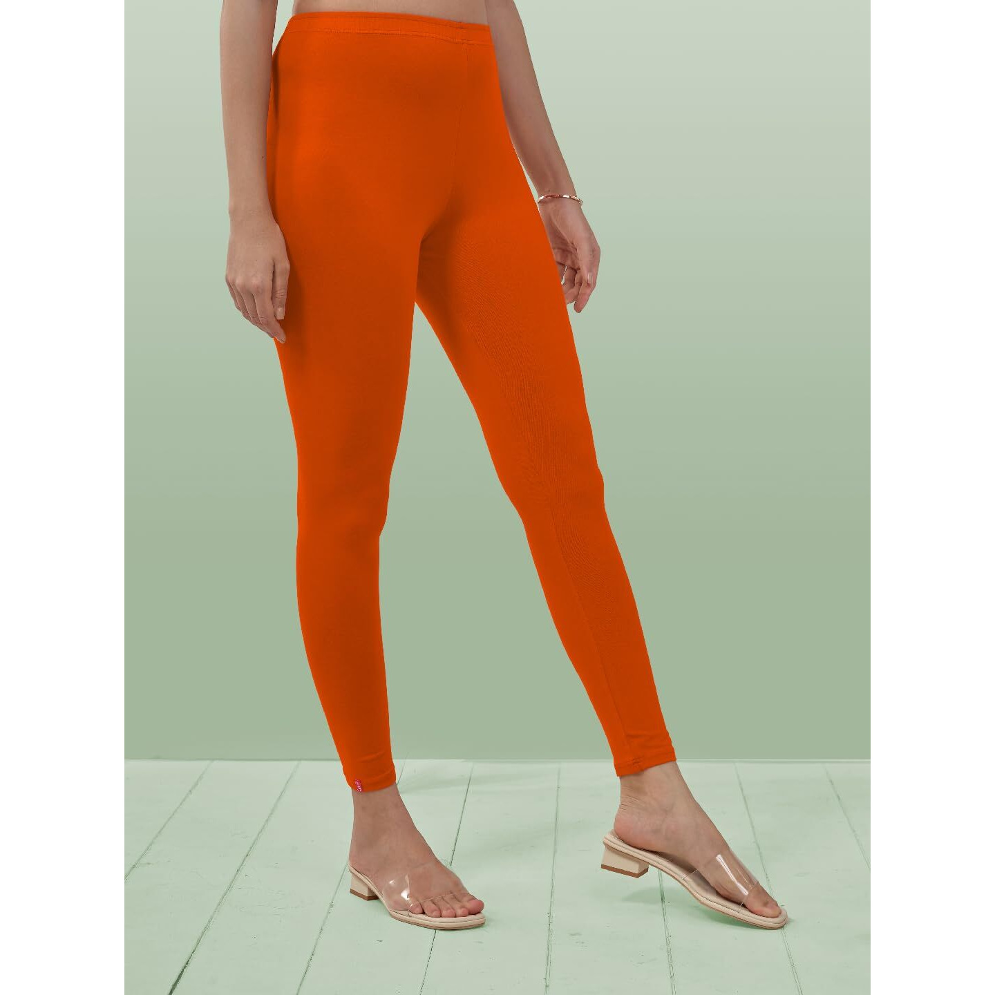 Lyra Women Solid Premium Cotton Orange Ankle Length Leggings | Mid-Waist | Fashionwear