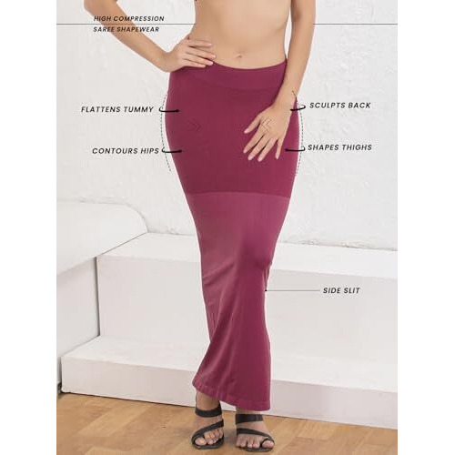Clovia Women's Petticoat Style Saree Shapewear With Side Slit (Sw0023P15_Dark Purple_L)
