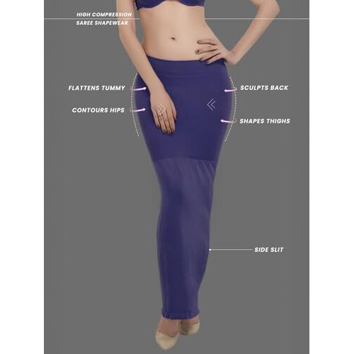 Clovia Women's Petticoat Style Saree Shapewear With Side Slit (Sw0023P08_Dark Blue_L)