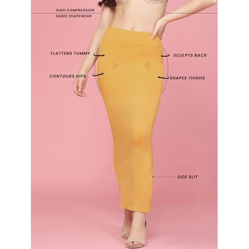 Clovia Women's Petticoat Style Saree Shapewear With Side Slit (Sw0023P07_Mustard_L)
