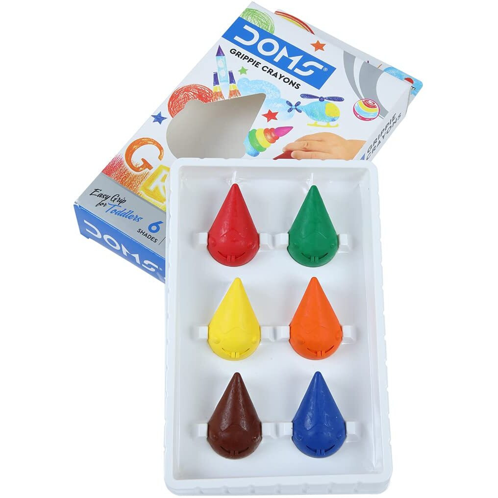 Doms 6 Shades Grippie Crayons Box Pack | Easy Grip For Toddlers | Bright & Intense Colors | Non Toxic Colouring Range, Safe For Children | Pack of 1