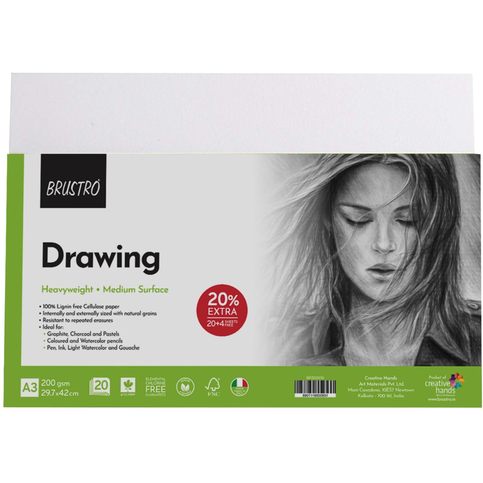 Brustro Drawing Papers 200 GSM A3, Pack of 20 + 4 Free Sheets