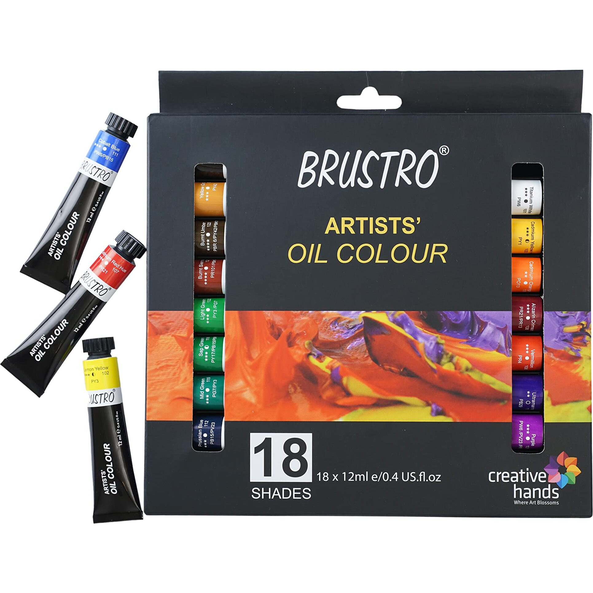 BRUSTRO Artists  Oil Colour Paint Set of 18 Colours X 12ML Tubes