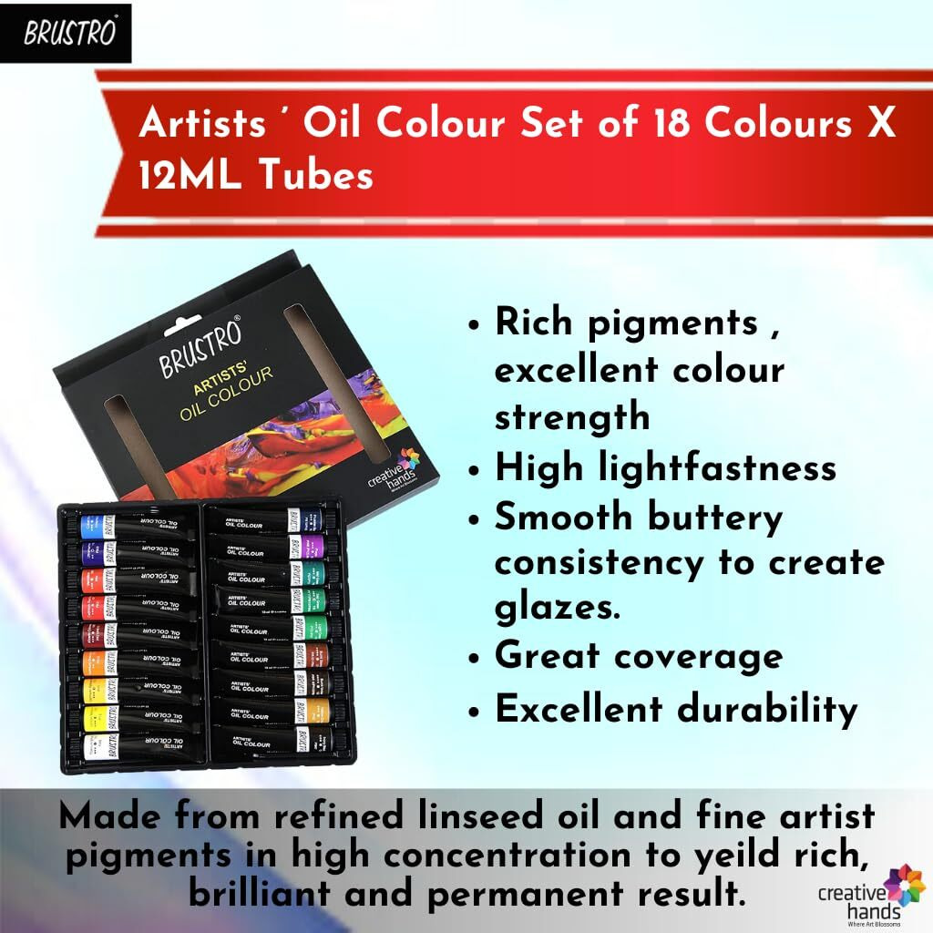 BRUSTRO Artists  Oil Colour Paint Set of 18 Colours X 12ML Tubes