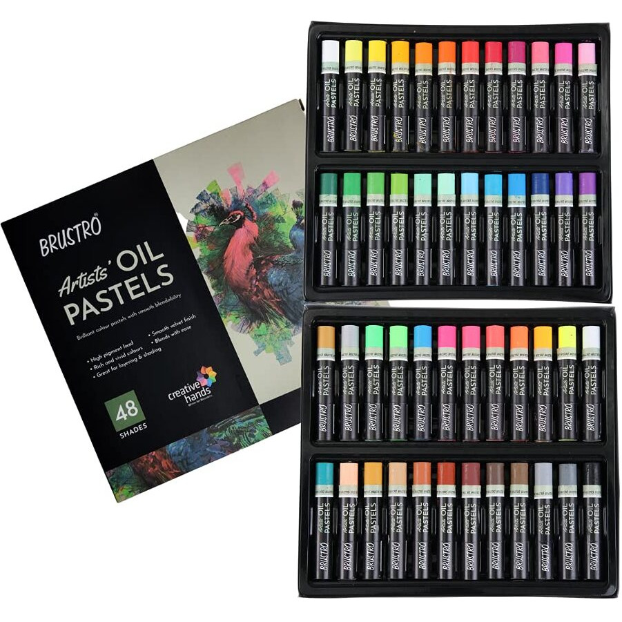 BRUSTRO Artists Oil Pastels | 48 Shades | Smooth, Multicolor, Intermixing, Bright and Intense Colours | Ideal for Students, Professionals, Non-Toxic, School.