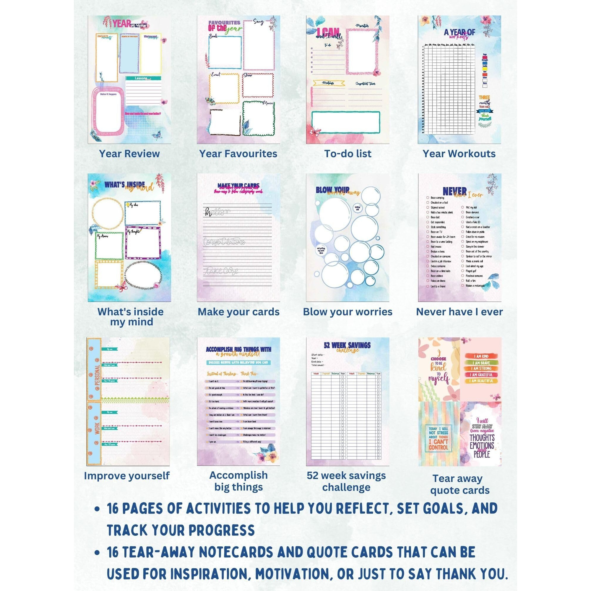 Doodle | The Happiness 2025 Wiro Bound Planner with Sticker Sheets | A5 | Hard Bound | Undated | Yearly, Monthly, Daily Planner Diary with Theme Based Activity Pages, Tear Away Note Cards & Quote Cards I To Do Lists I 216 Ruled Pages I 80 GSM (Impressionist)